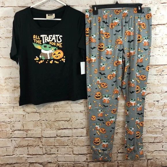 NEW Munki munki Yoda Star Wars womens large halloween pajamas set nite nite … - Picture 2 of 5